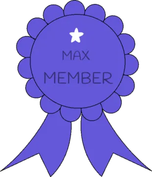 a purple ribbon with the word max member on it