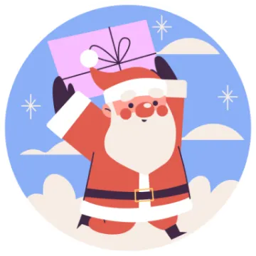 an illustration of santa claus holding a gift box