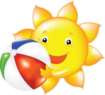 a cartoon sun holding a beach ball