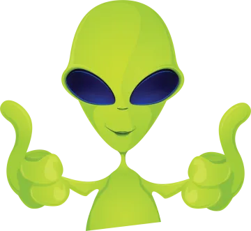 a green alien with two thumbs up