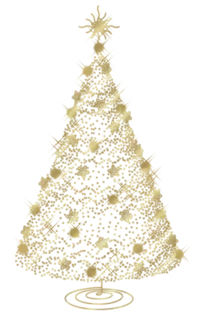 a gold christmas tree with stars on it