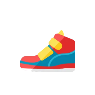 a pair of red and blue sneakers