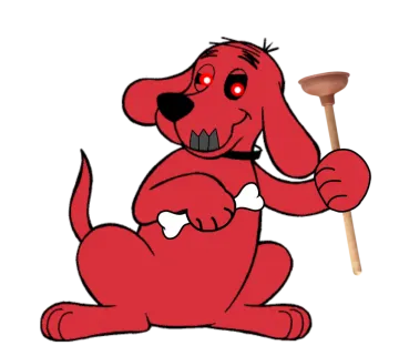 a cartoon dog with a baseball bat in its mouth