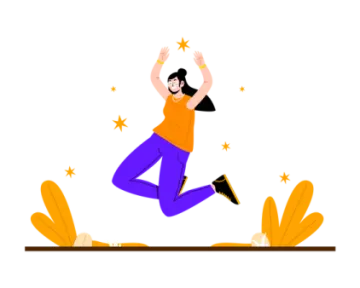 a woman jumping in the air with her arms up