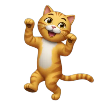 a cartoon cat waving with its arms up