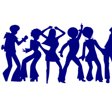 silhouettes of people dancing in a line