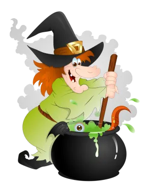 a cartoon witch with a broom in her hand