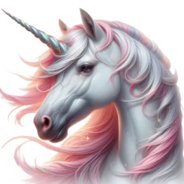 a white unicorn with pink hair and a rainbow mane