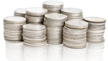 a pile of coins on a white background
