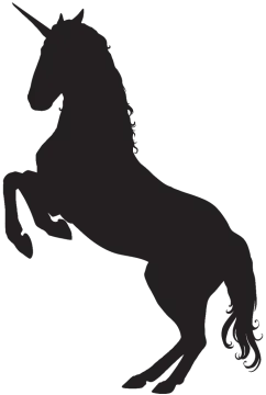 a black unicorn silhouette on a white background