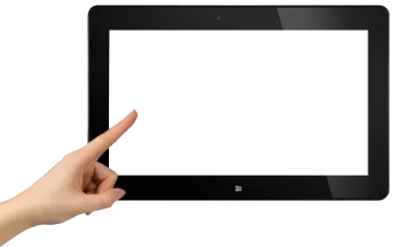 a hand holding an ipad with a white screen