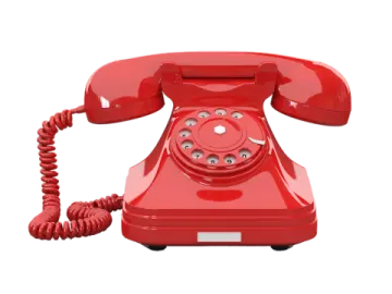 an old red telephone on a white background