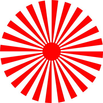 a black and white circle with red stripes
