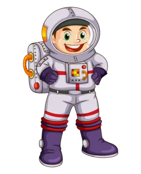 a boy in an astronaut suit holding a toy