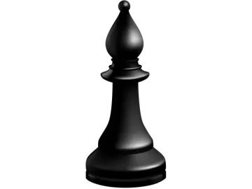 a black chess piece on a white background