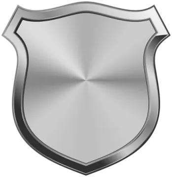 a metal shield with a shiny silver finish
