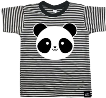 a black and white striped shirt with a panda face on it