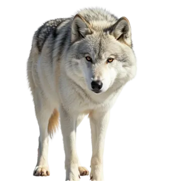 a gray wolf standing on a white background