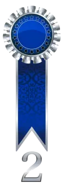 a blue and silver award medal with the number 2