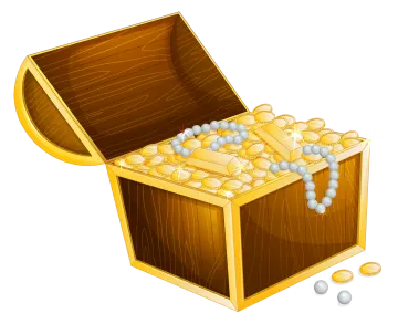 a wooden chest filled with gold coins
