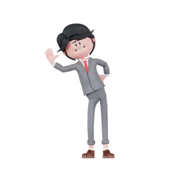 a 3d man in a suit and tie waving