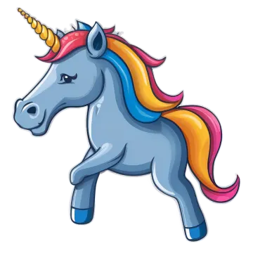 a cartoon unicorn with a colorful mane on its head