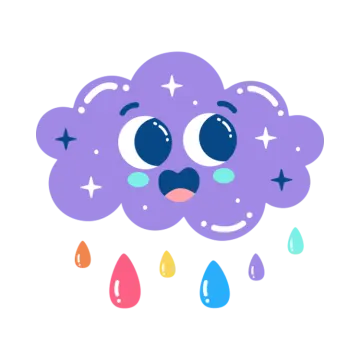 a purple cloud with rain and stars on it