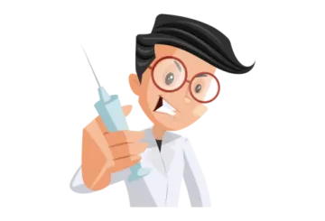 a cartoon character holding a sy in his hand