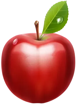 red apple with green leaf