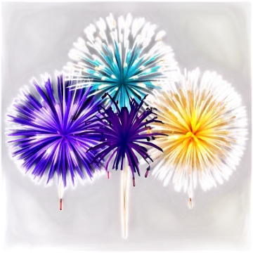 three colorful fireworkss