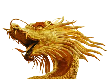 a golden dragon statue on a white background