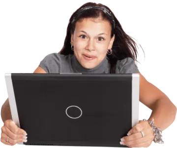 a woman holding a laptop computer