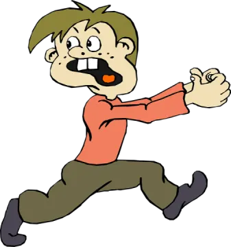 a cartoon boy running with his mouth open