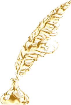 a gold feather on a white background