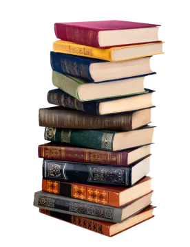 a stack of books on a white background