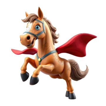 a cartoon horse with a cape on it's head