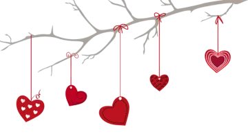 a branch with hearts hanging from it
