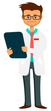 a man in a lab coat holding a clipboard
