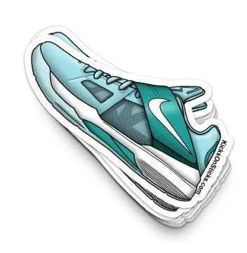 a sticker of a blue and white shoe