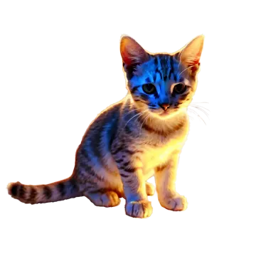 a small kitten sitting on a white surface