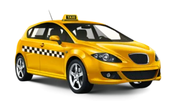 a yellow taxi car on a white background