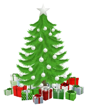 a christmas tree with presents around it