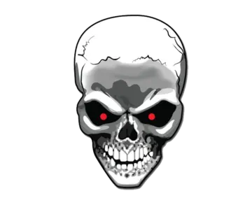 a skull with red eyes