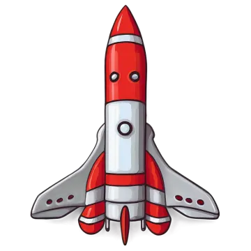 a red and white rocket on a white background