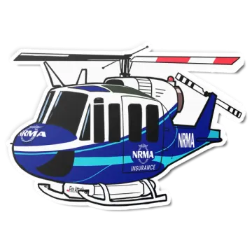 a blue and white helicopter sticker on a white background