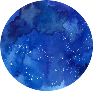 a blue watercolor circle with white dots