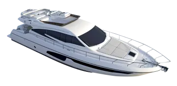 a white boat with black trims on it