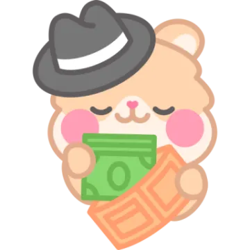 a teddy bear holding a money in his hand