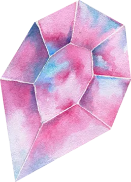 a watercolor painting of a pink and blue hexagon