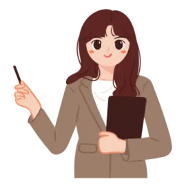 a woman in a business suit holding a clipboard